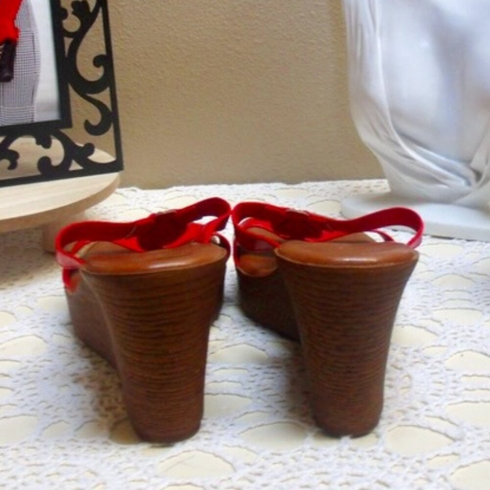 Contessa Italian Shoemakers Rhinestone Bling Red Wedge Sandals 7.5M - Picture 7 of 8